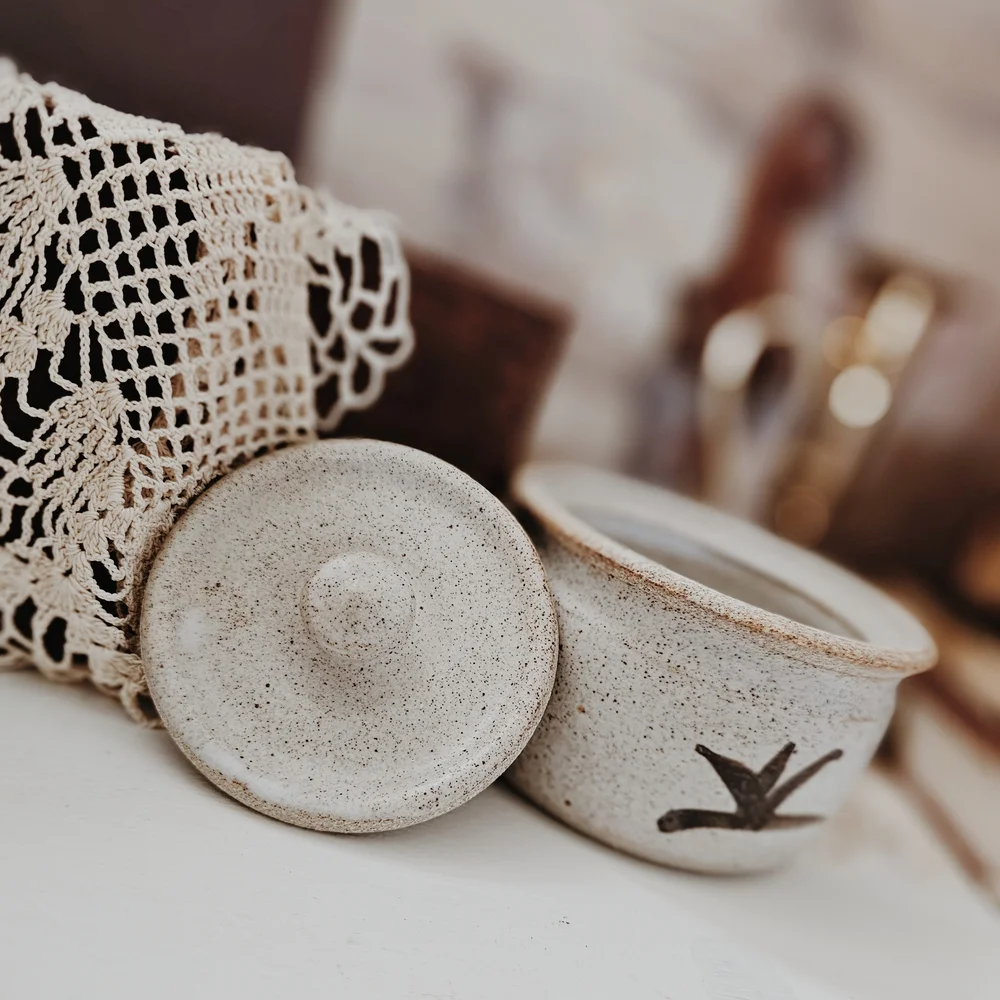 Handcrafted Ceramic Lidded Jar - Cream and Brown - Picture 2 of 7